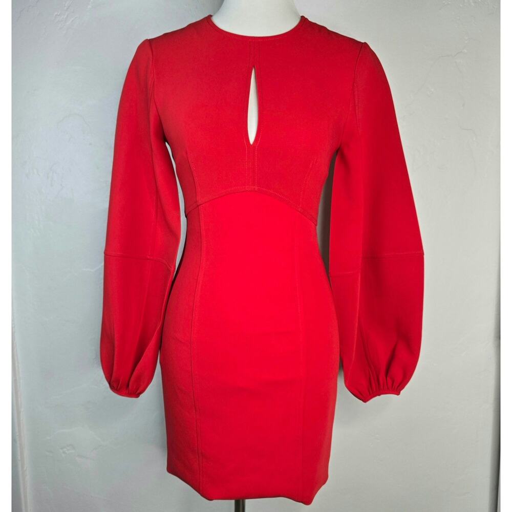 Cinq a Sept Red Danica Keyhole Mini Dress Balloon Bishop Sleeve Cocktail Size 0